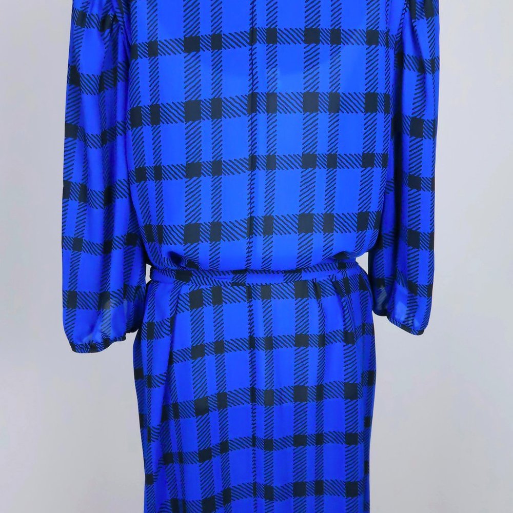 Vintage 80s Blue Black Plaid Dress 2X Plus Size - Picture 12 of 14